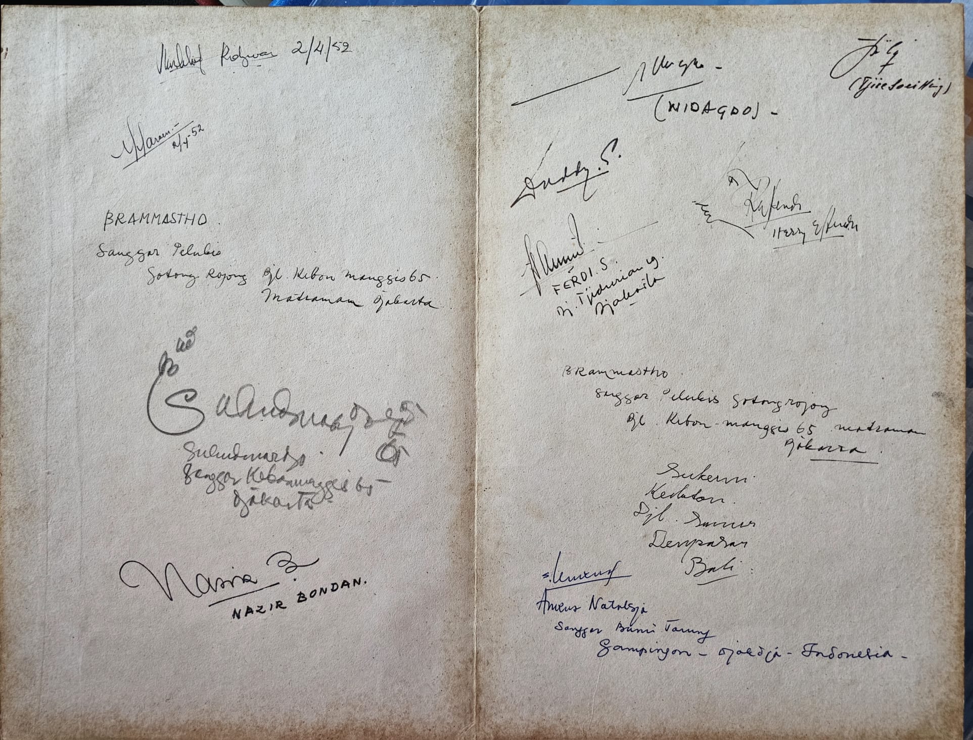 Signature page with names from Jakarta and Denpasar, Bali, dated April 1962