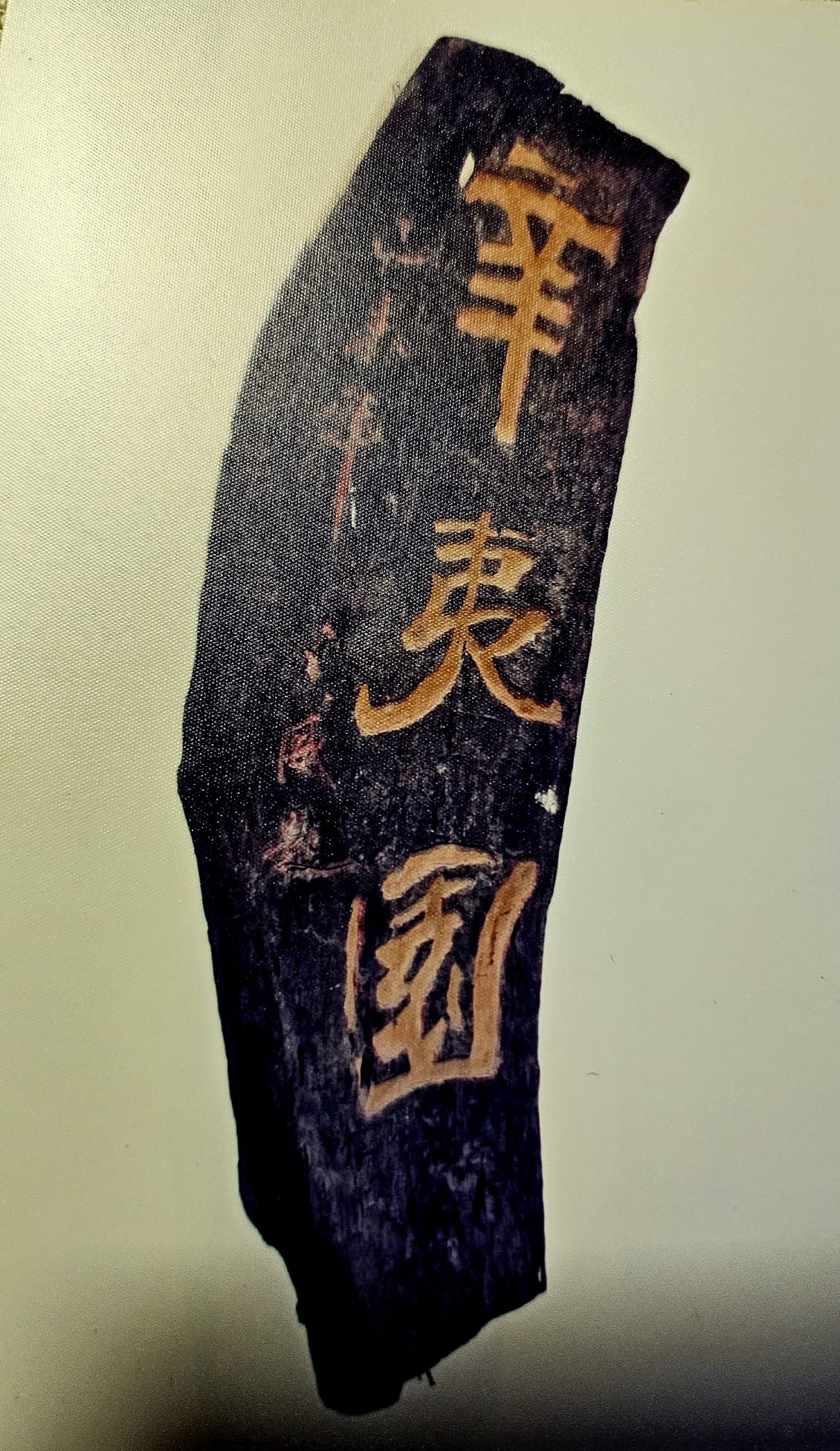Carved wooden sign reading 辛夷园 (Xin Yi Yuan), made by Yeh Chi Wei from a tree root and placed at the garden's entrance
