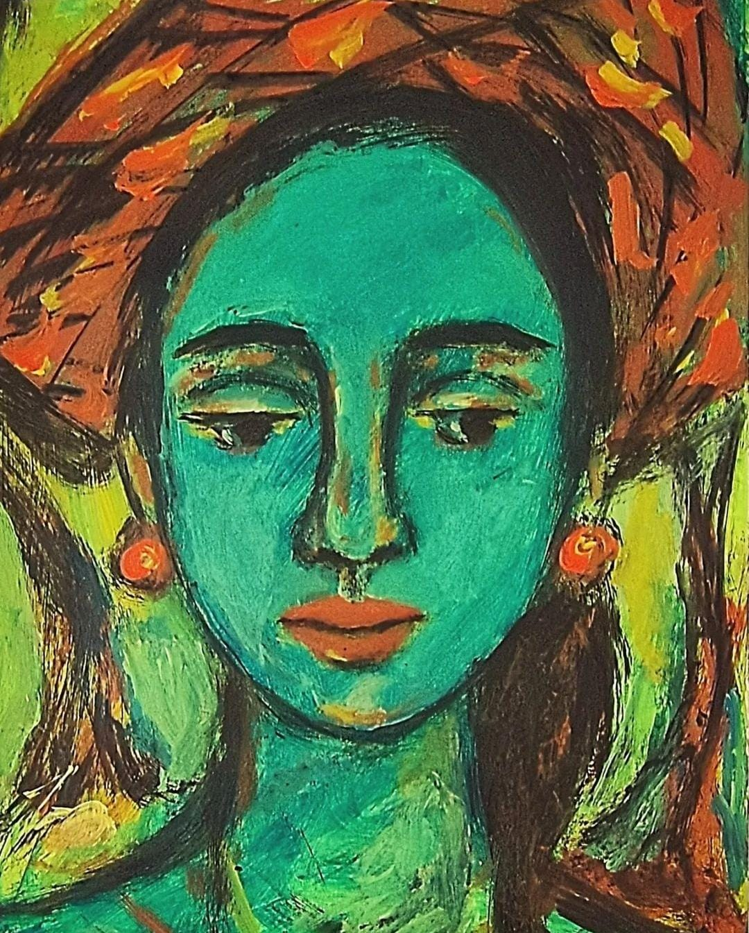 Portrait of a woman with flowing hair by Arathi Dharani
