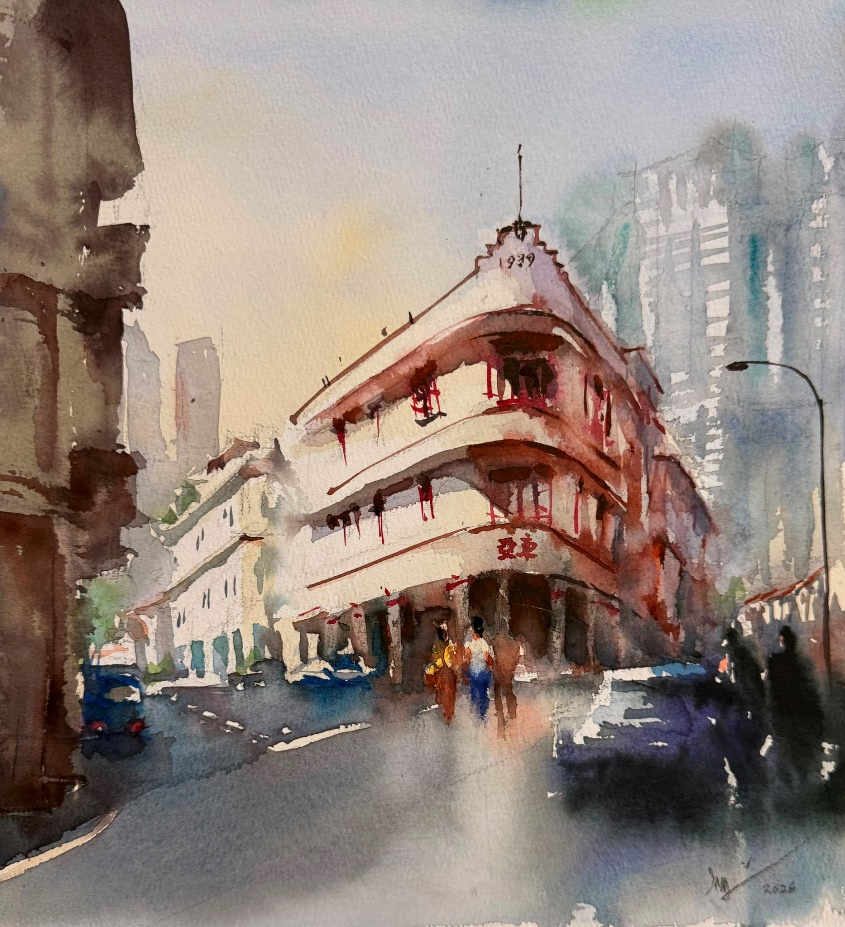 Keong Saik Street, watercolour, by Philip Lee
