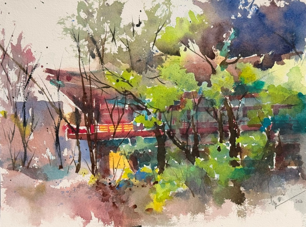 Seoul Monument, watercolour, by Philip Lee