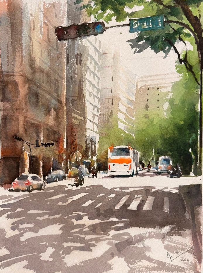 Taipei Streetscape, watercolour, by Philip Lee