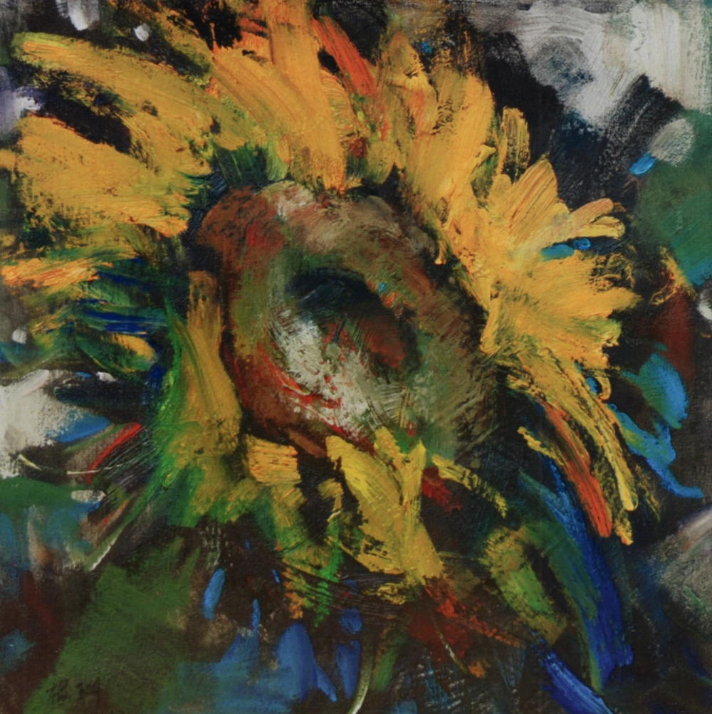 Facing the Sun (向阳), oil on canvas, 40.5×40.5cm, by Tan Mui San