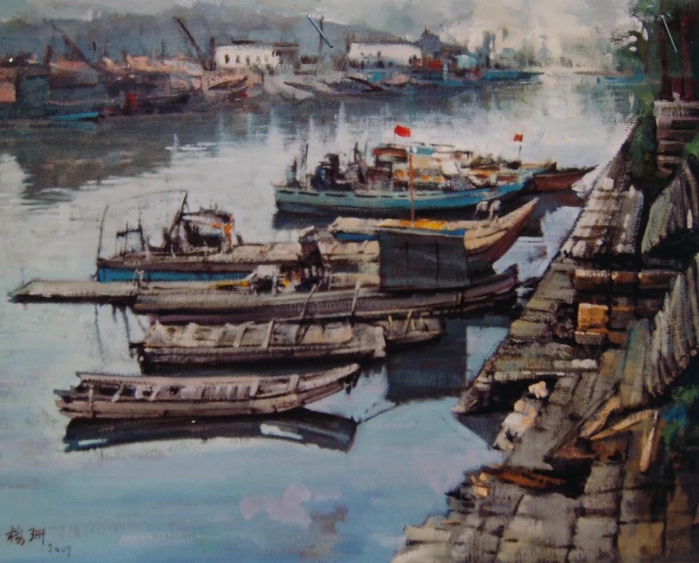 Fishing Port (渔港), oil painting, by Tan Mui San
