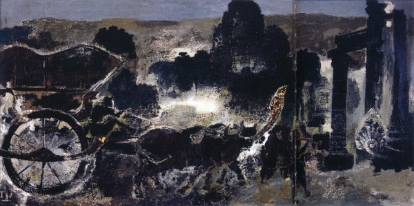 Angkor Ox-Cart, undated, circa 1963, Mixed media on canvas, 107 × 217cm, by Yeh Chi Wei