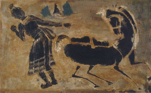 Miao Woman Leading a Horse, 1963, Oil on canvas, 76.5 × 122.2cm, by Yeh Chi Wei