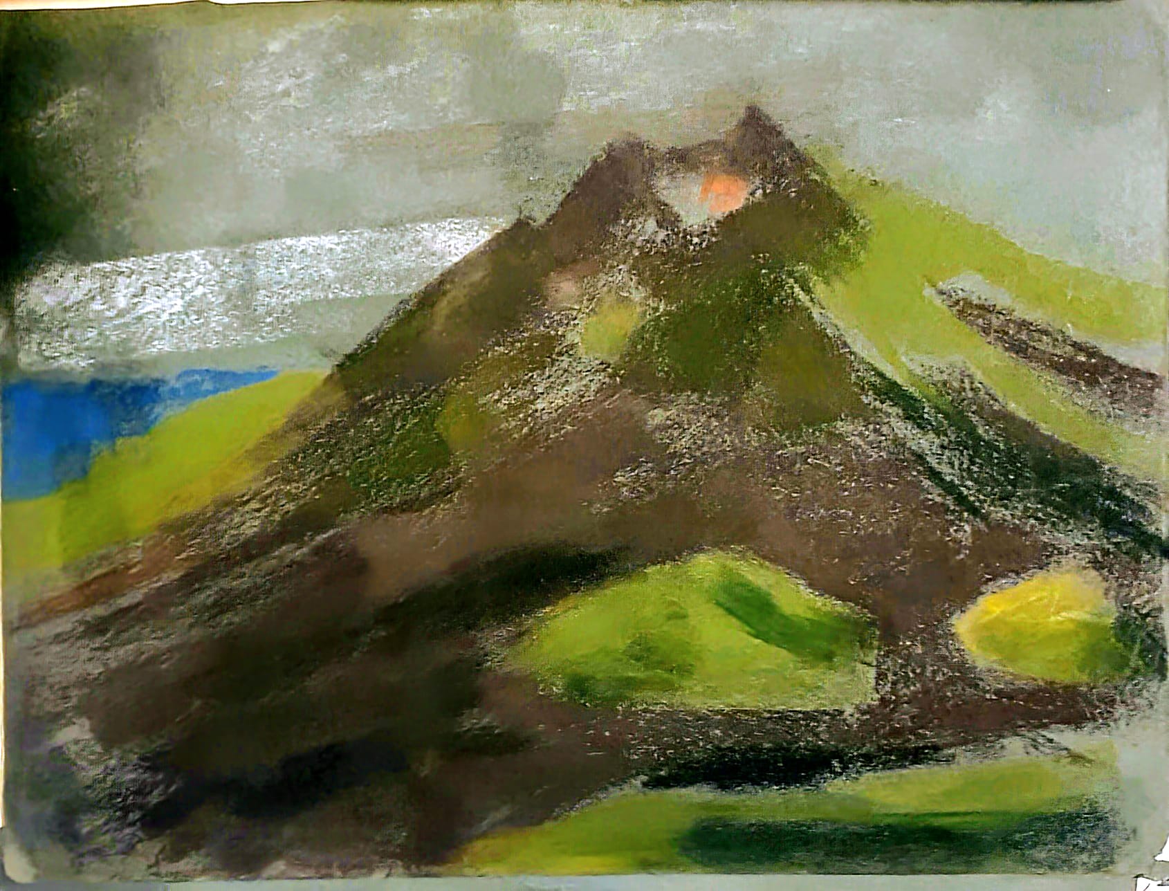 Indonesian volcano, pastel field sketch, unpublished, by Yeh Chi Wei