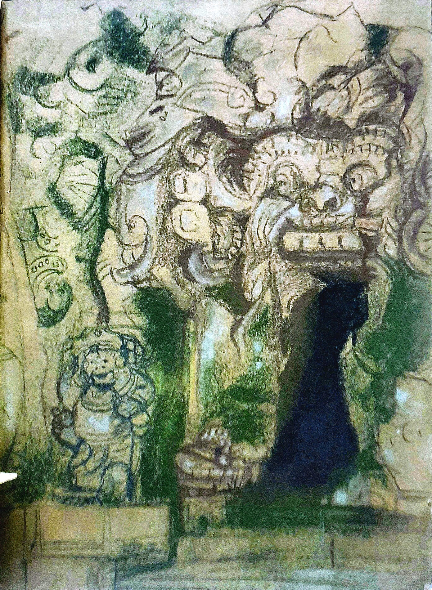 Elephant Cave, pastel field sketch, unpublished, by Yeh Chi Wei