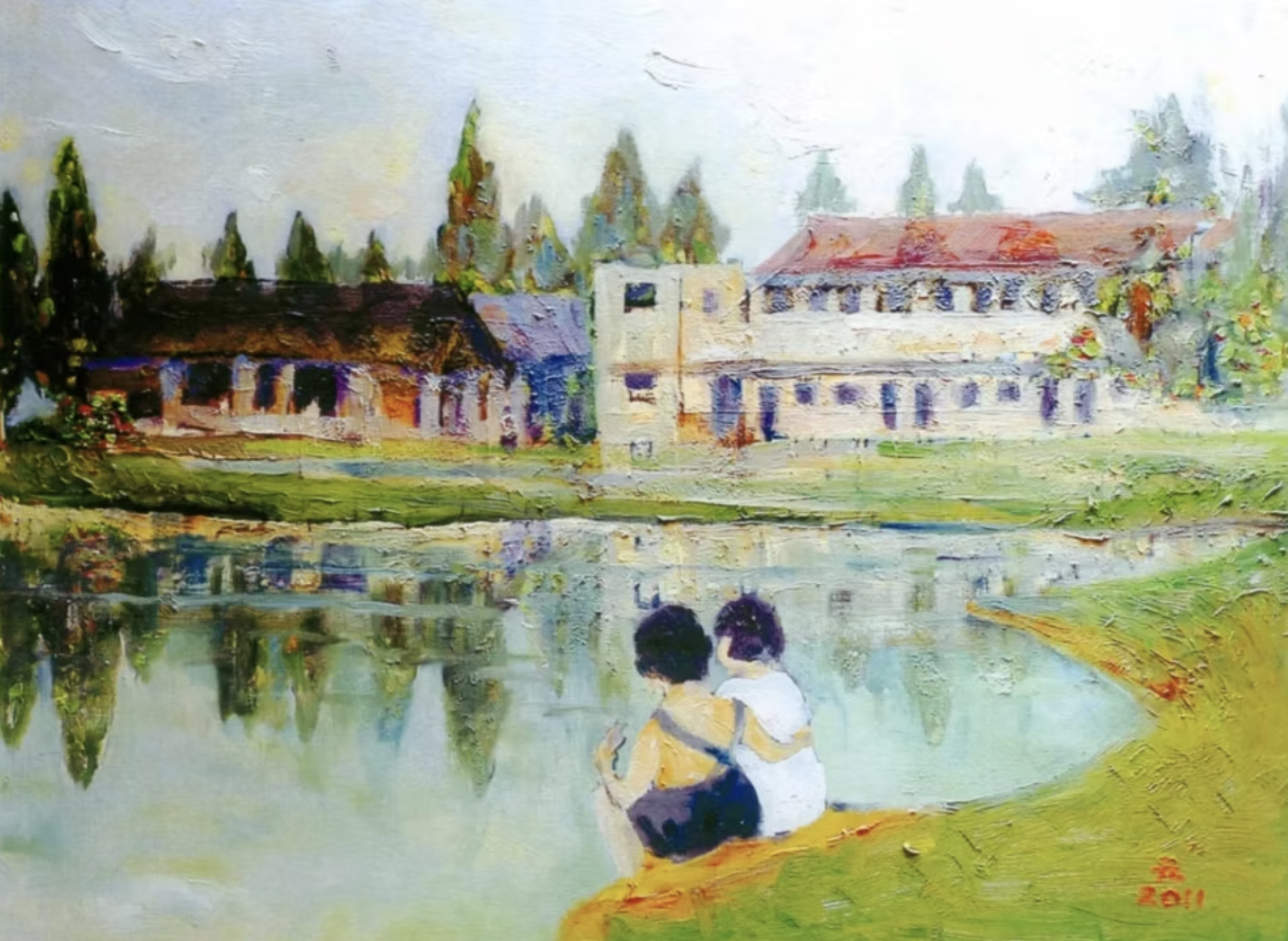 Impressionistic pond scene by Yeh TY